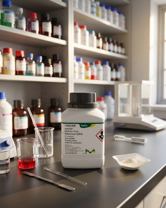 Potassium Iodide EMSURE® Merck 105043 merupakan bahan kimia analytical grade berkualitas tinggi untuk kebutuhan laboratorium, penelitian, quality control, pendidikan, dan aplikasi industri. Memenuhi standar ISO Reag. Ph Eur dengan tingkat kemurnian tinggi untuk hasil analisis yang akurat dan konsisten.