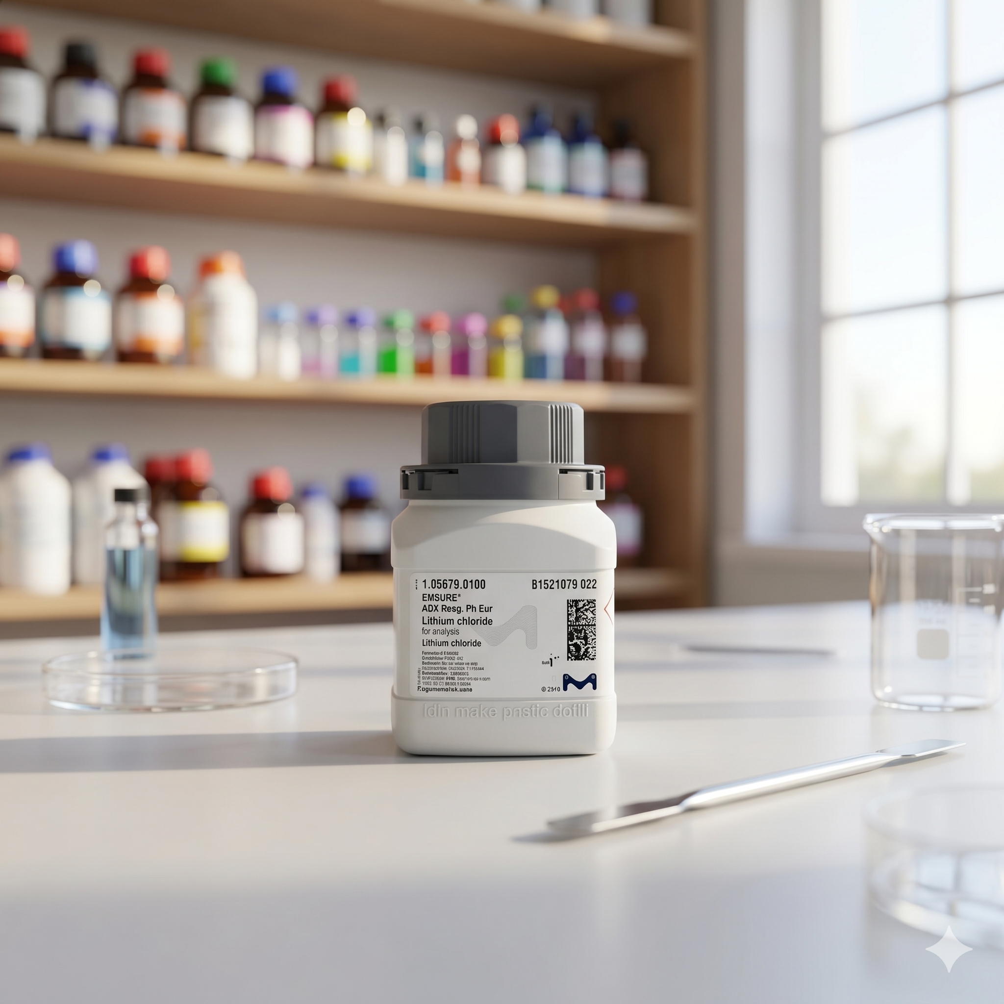 Lithium Chloride EMSURE® Merck 105679 adalah reagen kimia berkualitas tinggi grade ACS dan Ph Eur yang digunakan untuk analisis laboratorium, penelitian, farmasi, industri kimia, dan aplikasi instrumental. Cocok untuk kebutuhan laboratorium QC, institusi pendidikan, dan penelitian profesional.