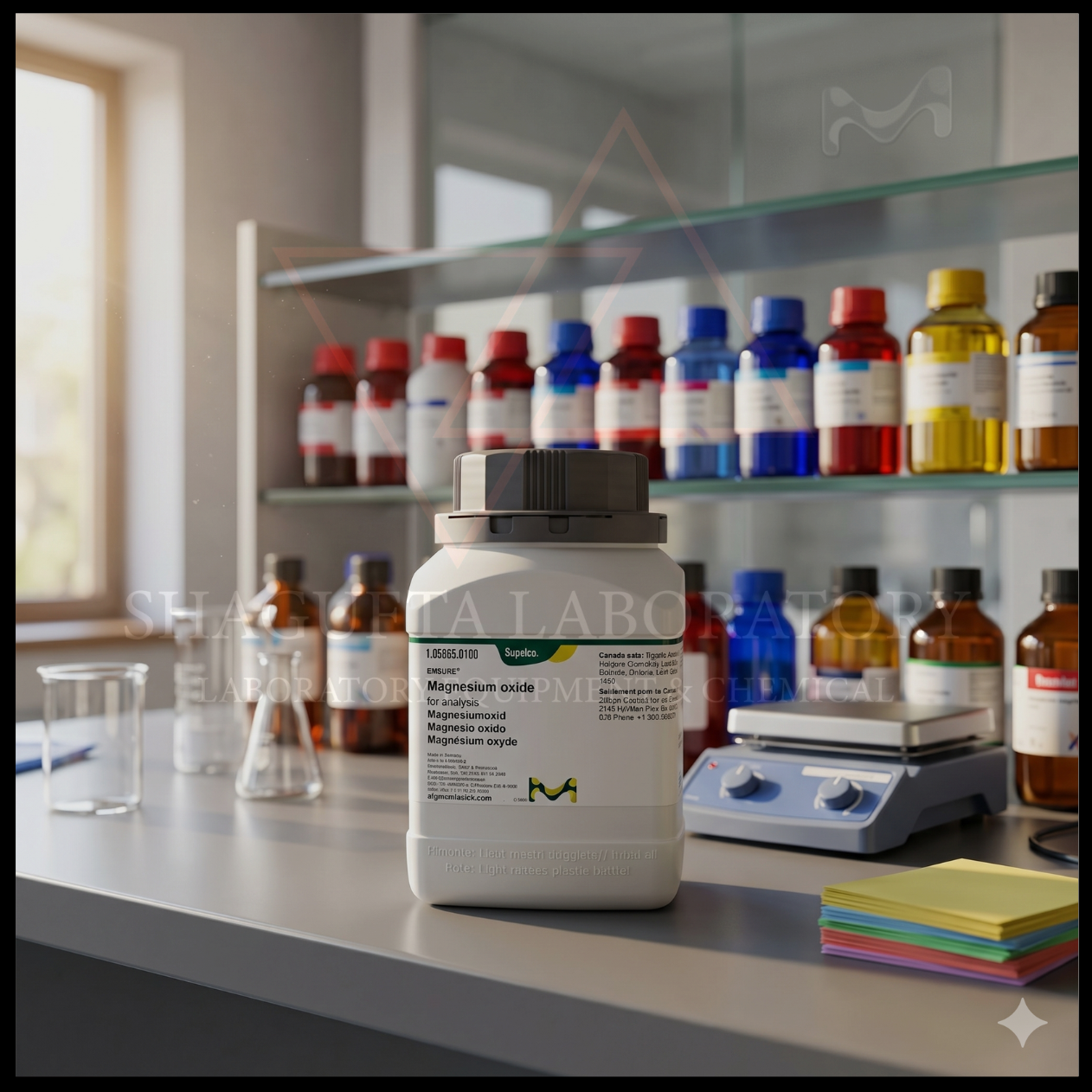 Magnesium Oxide EMSURE® Supelco merupakan bahan kimia laboratorium berkualitas tinggi untuk kebutuhan analisis, penelitian, quality control, pendidikan, dan aplikasi industri. Memiliki tingkat kemurnian tinggi serta stabilitas yang baik untuk penggunaan laboratorium profesional.