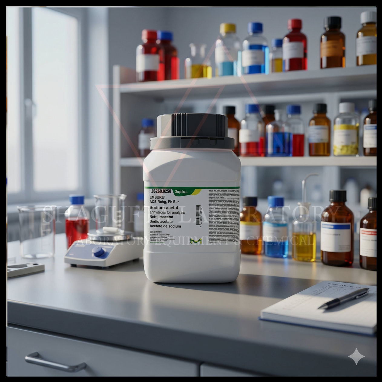 Sodium Acetate Anhydrous EMSURE® ACS Reag. Ph Eur merupakan reagen laboratorium analytical grade berkualitas tinggi untuk kebutuhan analisis, preparasi buffer, quality control, penelitian, pendidikan, dan aplikasi industri laboratorium profesional.