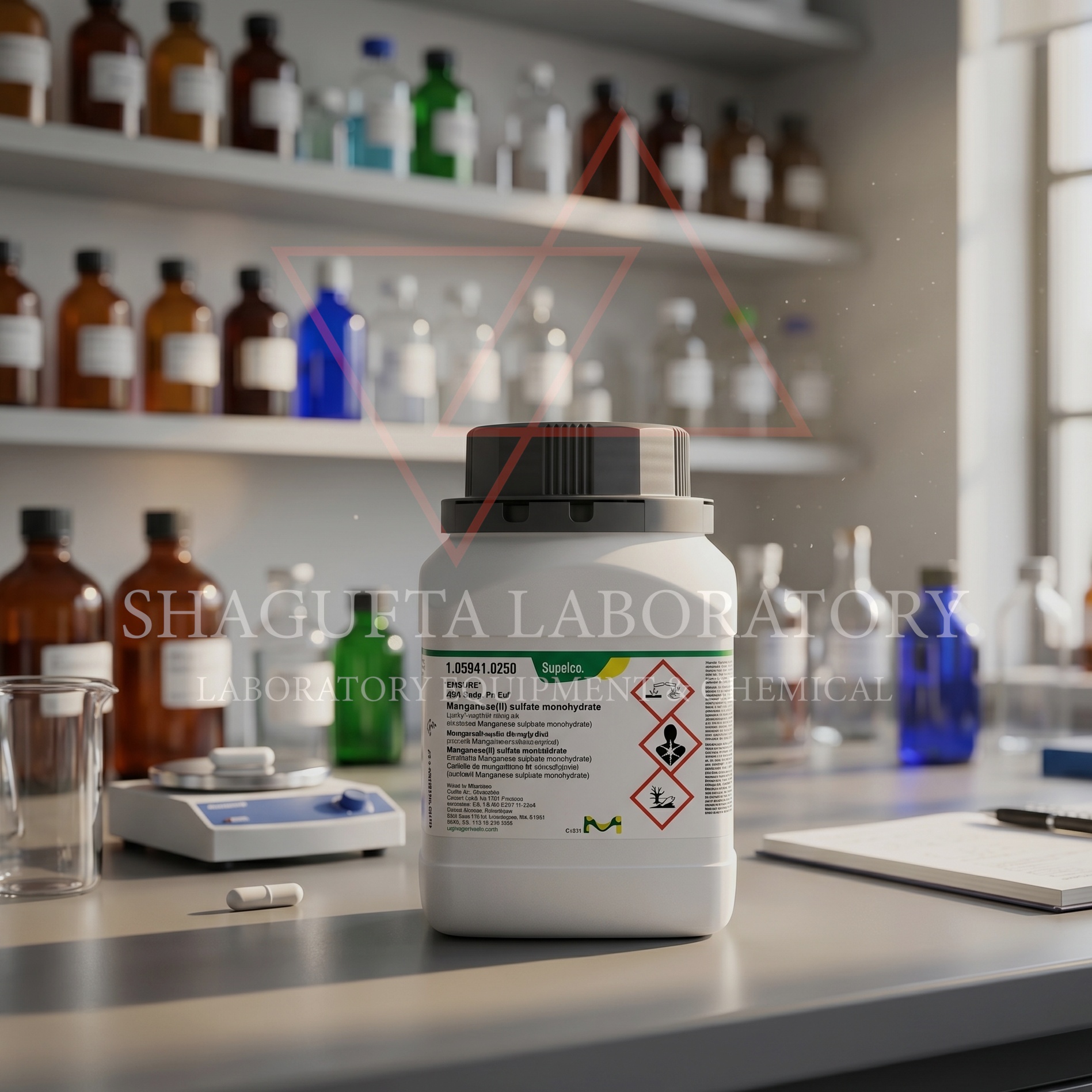 Manganese(II) Sulfate Monohydrate EMSURE® ACS Reag. Ph Eur merupakan reagen laboratorium analytical grade berkualitas tinggi untuk kebutuhan analisis, quality control, penelitian, pendidikan, dan aplikasi industri. Cocok digunakan untuk laboratorium profesional dengan standar akurasi tinggi.