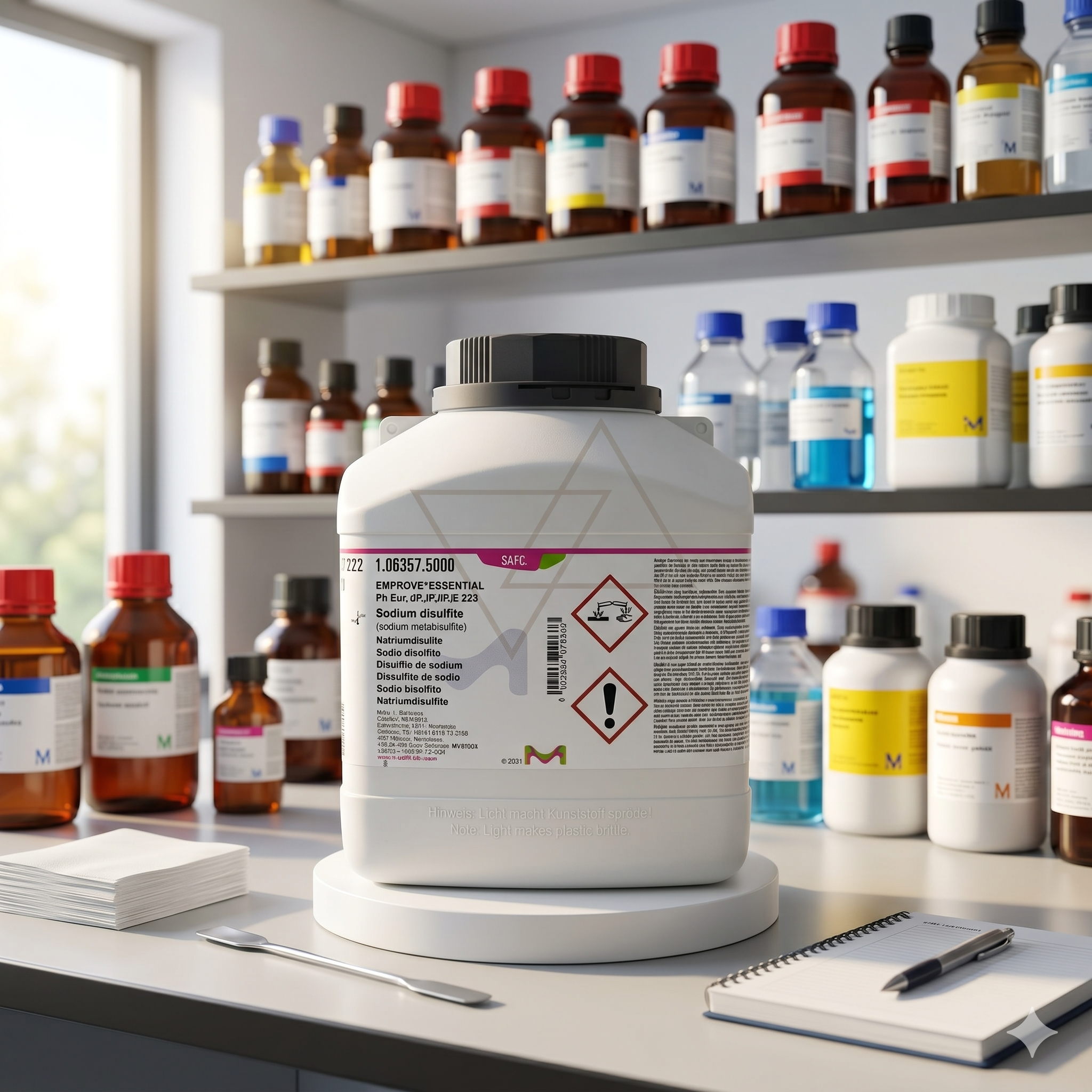 Sodium Disulfite EMPROVE® ESSENTIAL SAFC merupakan bahan kimia pharmaceutical dan laboratory grade berkualitas tinggi untuk kebutuhan industri farmasi, laboratorium QC, penelitian, pengolahan makanan, dan aplikasi industri profesional.
